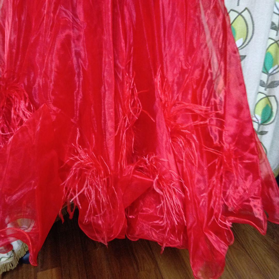 社交ダンス ドレス 赤 スパンコール装飾