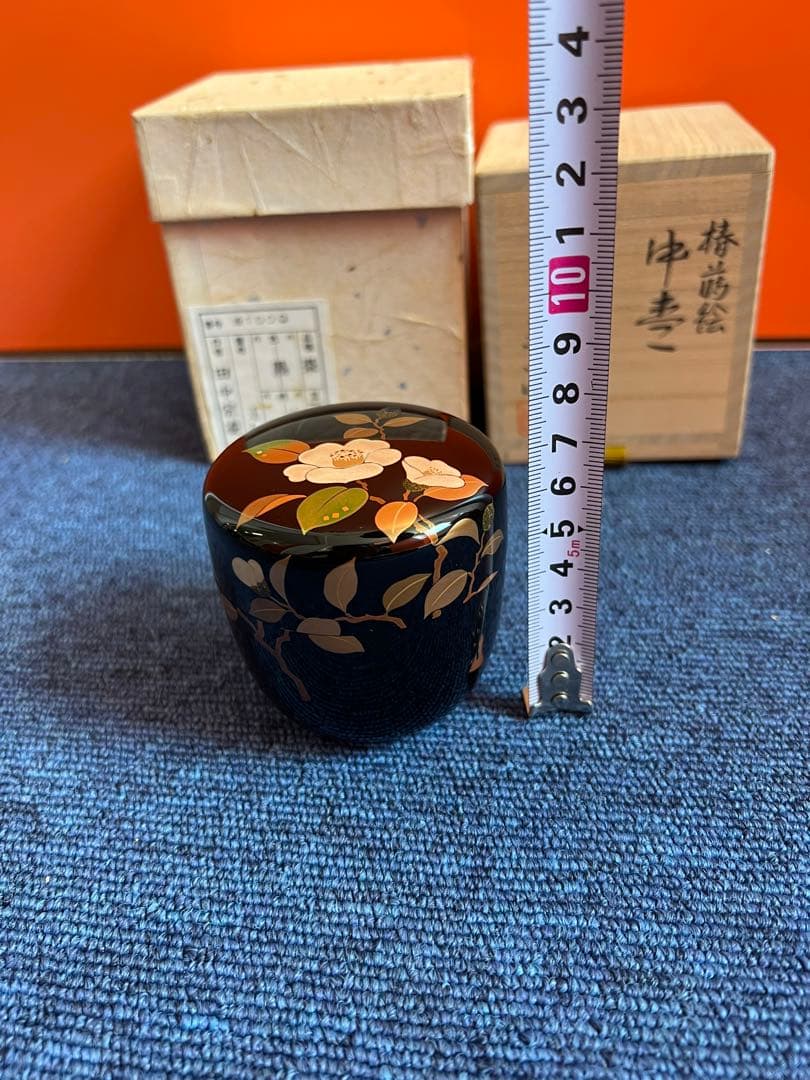 992 茶道具　加賀蒔絵師　田中宗凌　椿　蒔絵　中棗　金彩　未使用