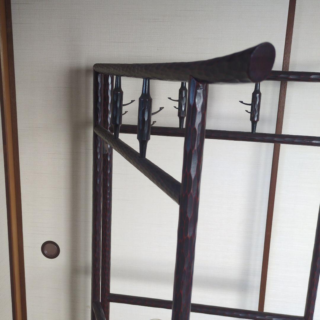昭和レトロ 折りたたみ衣桁 鎌倉彫 木製 古民具 着物掛け ハンガーラック