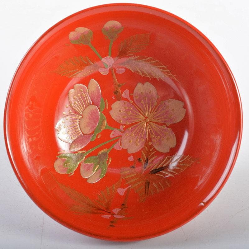 輪島塗　三谷吾一・井波唯志など特選五作家　朱盃　五客　共箱　F　R4348