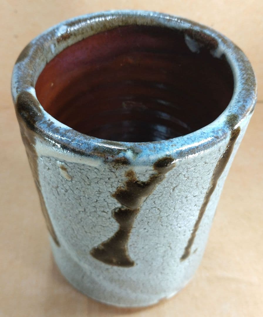 浜田庄司(濱田庄司) 白釉黒流花生 共箱 益子焼 人間国宝 美品