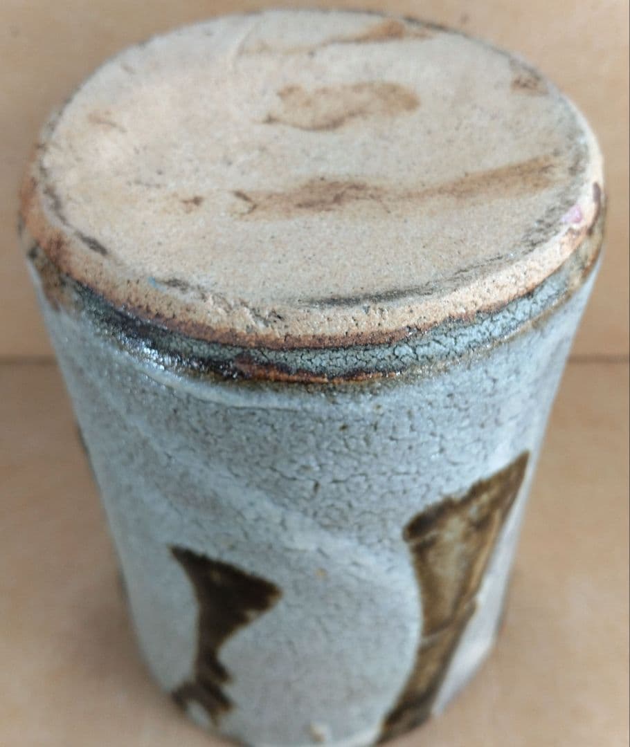 浜田庄司(濱田庄司) 白釉黒流花生 共箱 益子焼 人間国宝 美品