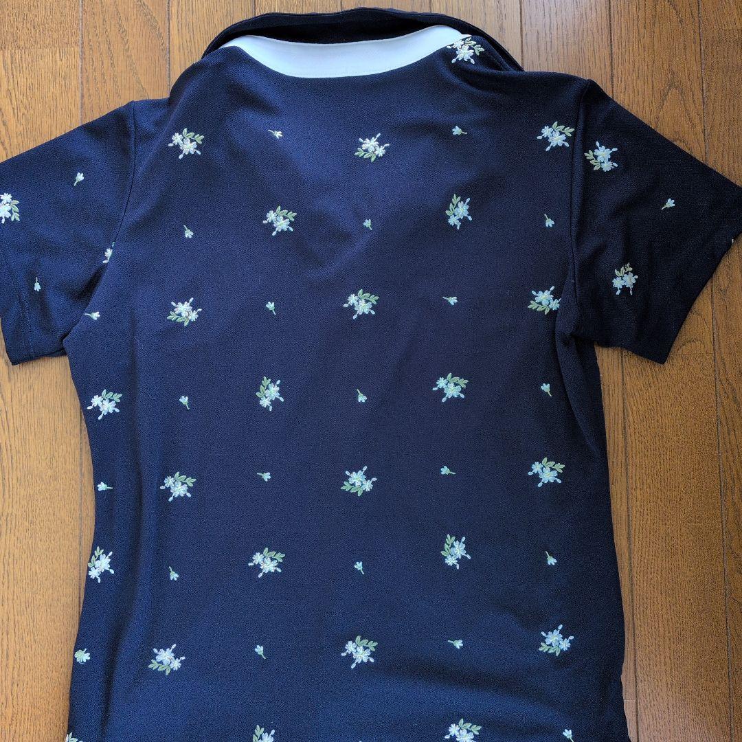 marie claire SPORT Lサイズ ポロシャツ ネイビー 花柄刺繍
