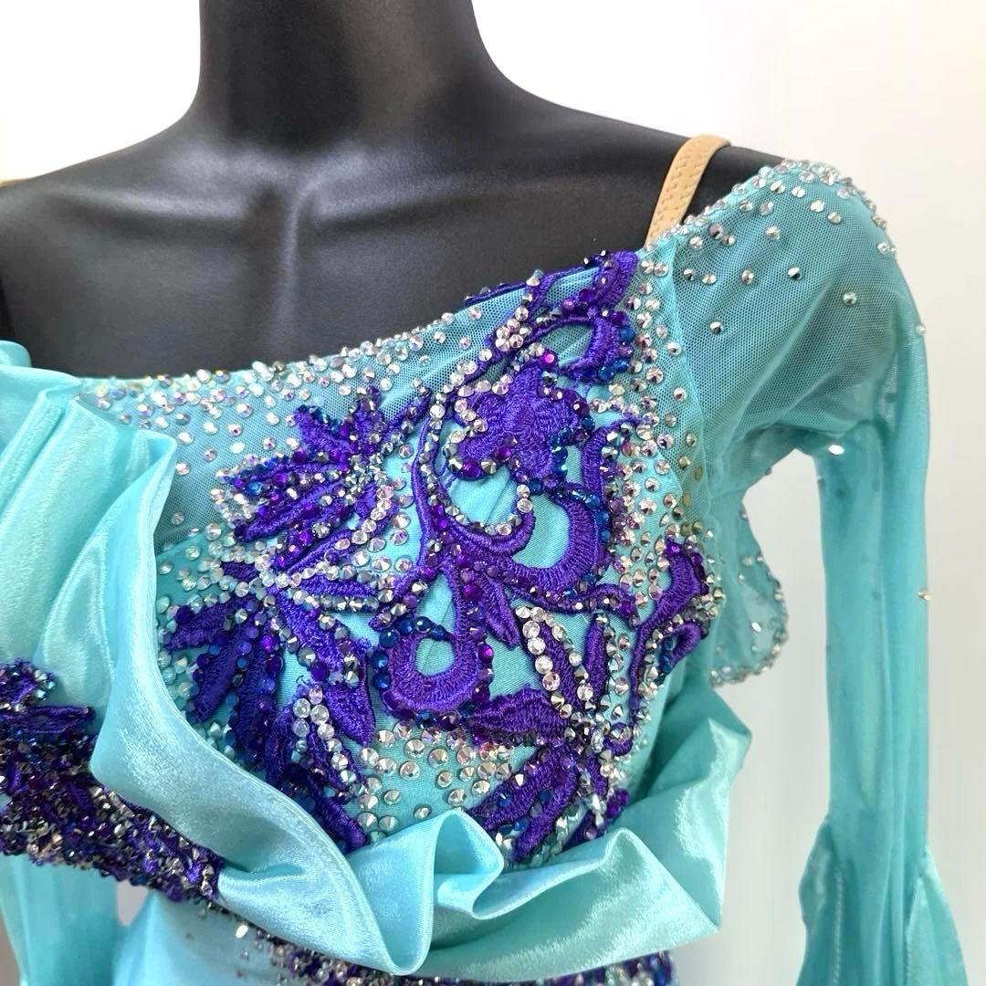 6345★S ミントグリーン スワロ サテン スタンダードドレス 社交ダンス