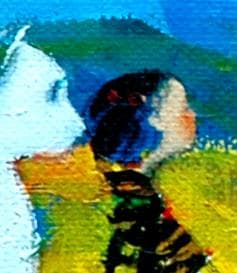 油絵 菅家令子 絵 絵画 インテリア F4-072119 子犬(子猫)と女の子