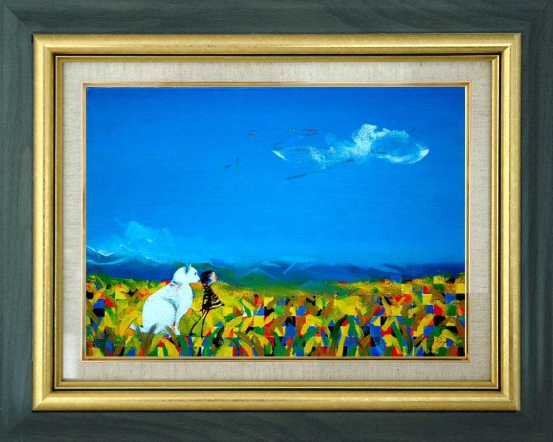 油絵 菅家令子 絵 絵画 インテリア F4-072119 子犬(子猫)と女の子