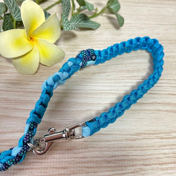 パラコードリード　カフェリード　ラブラブ編み　ターコイズブルー　No.108