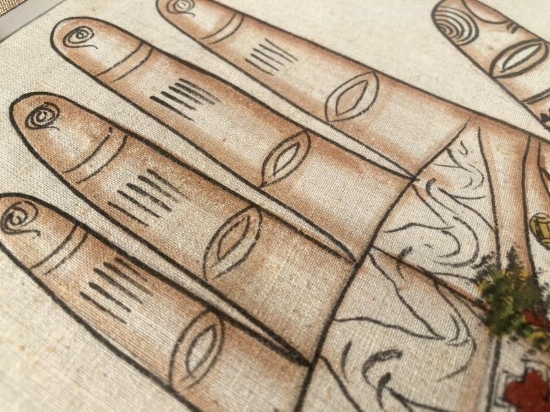 更紗「仏手」印相 額装：インド