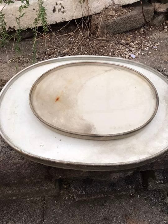 水盤　盆栽鉢時代落款白一菁陶園楕円水盤水石苔珠盆栽盆栽敷