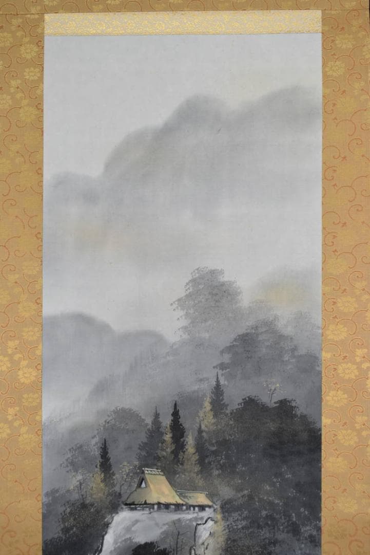 【真作】郡賜泉/山村晴日図/山水図/掛軸☆宝船☆AB-317