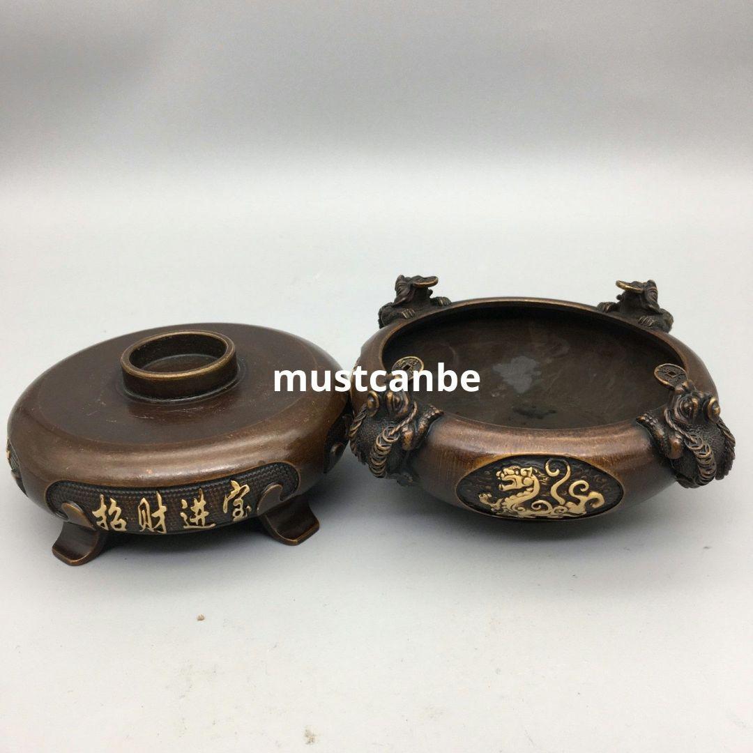 銅器 香炉 招財進宝 時来運転 聚宝盆 仏具 工芸品 美術品 置物