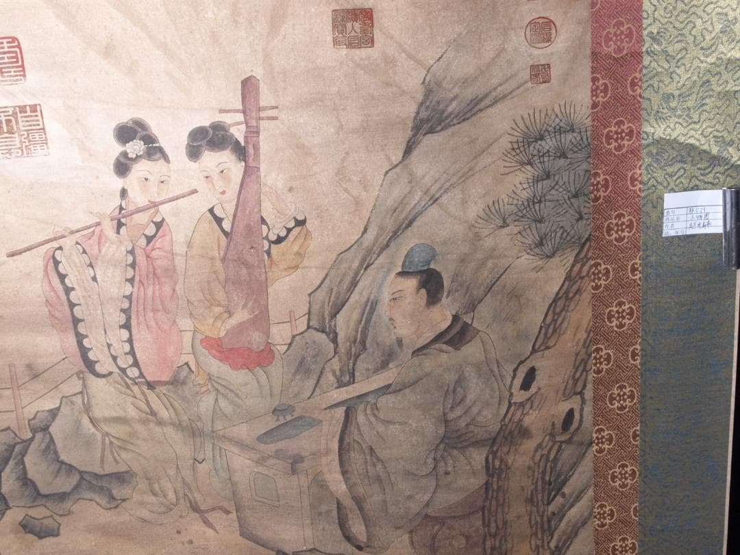 古民家整理品　中国五代作家　巨然作　掛け軸　肉筆水彩絵　 AK538A14-3