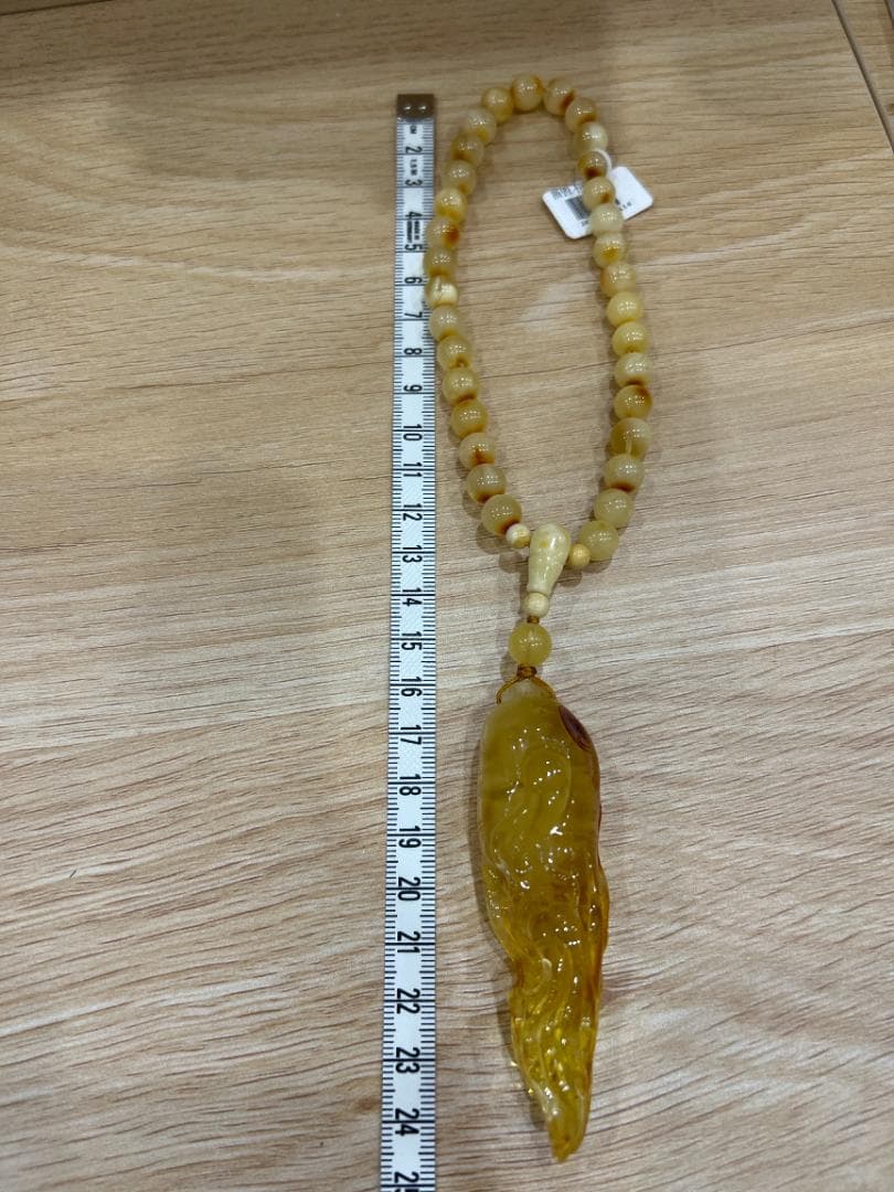 【天然蜜蜡】彫刻ペンダント＆数珠ブレス