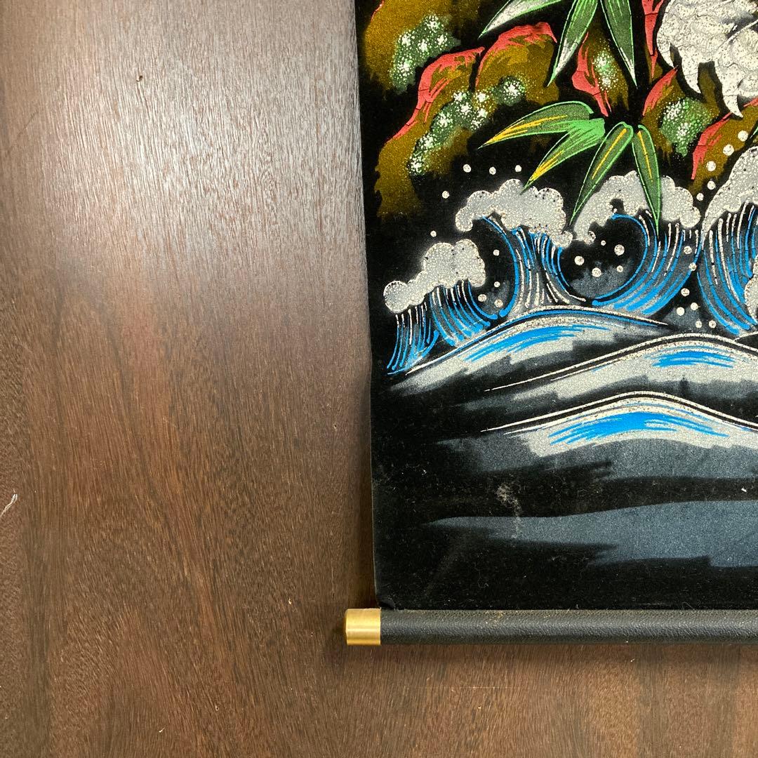 掛け軸 タペストリー 壁掛け 虎図 トラ 竹林 松 波 三日月 月 和室 和風