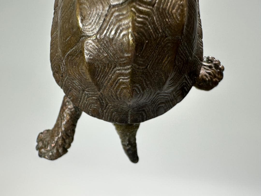 銅製　はた　在銘　亀　カメ　置物　頭尾可動式　鼈　細密細工　煎茶飾り　盆景