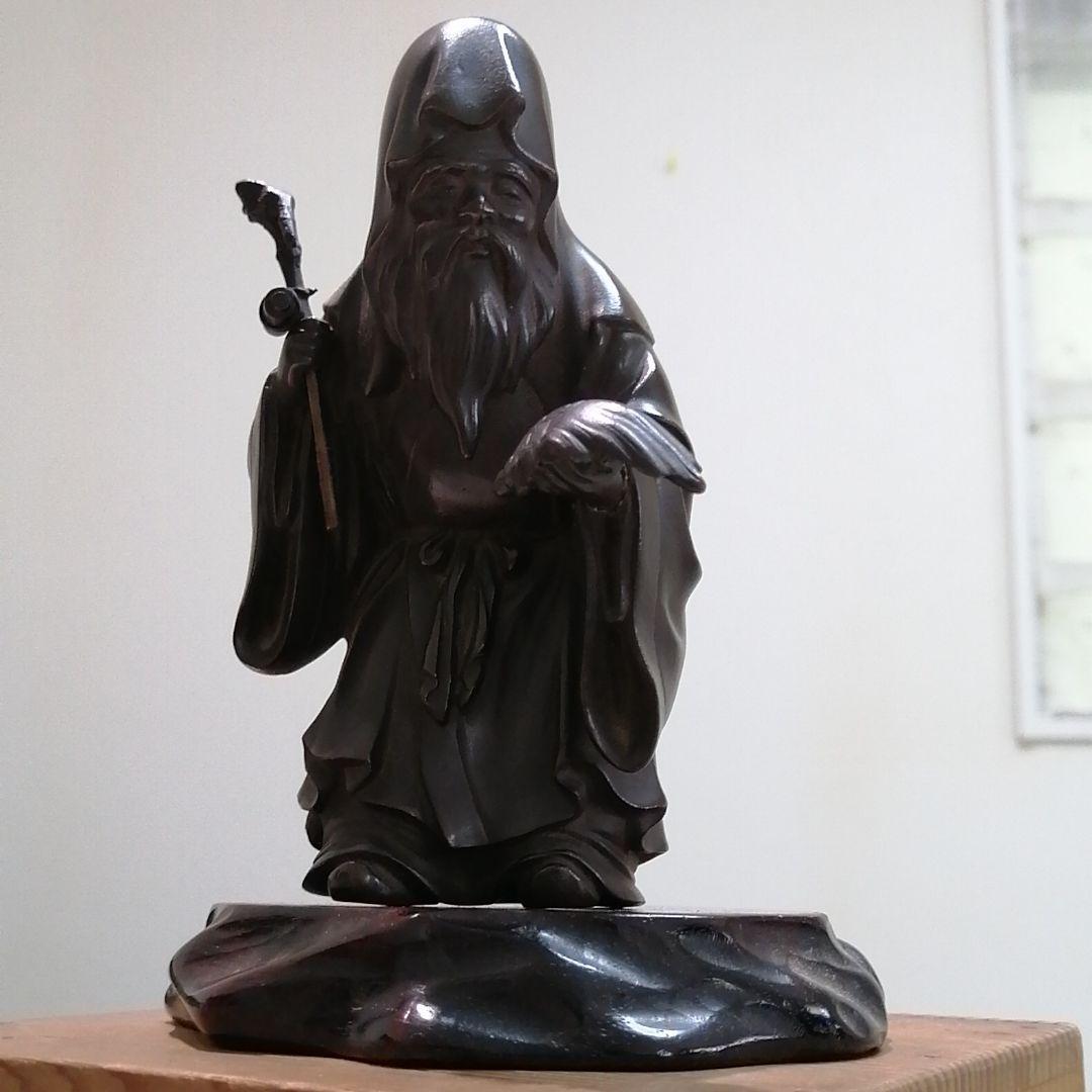 青銅製　寿老人(じゅろうじん)　　　木製台付き、木箱入り