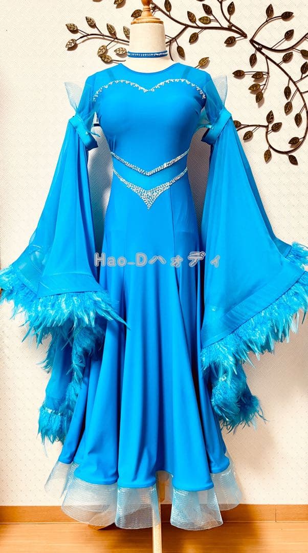 新品★ダンスドレス★スタンダード★社交ダンス★競技会★パーティー★シアンブルー