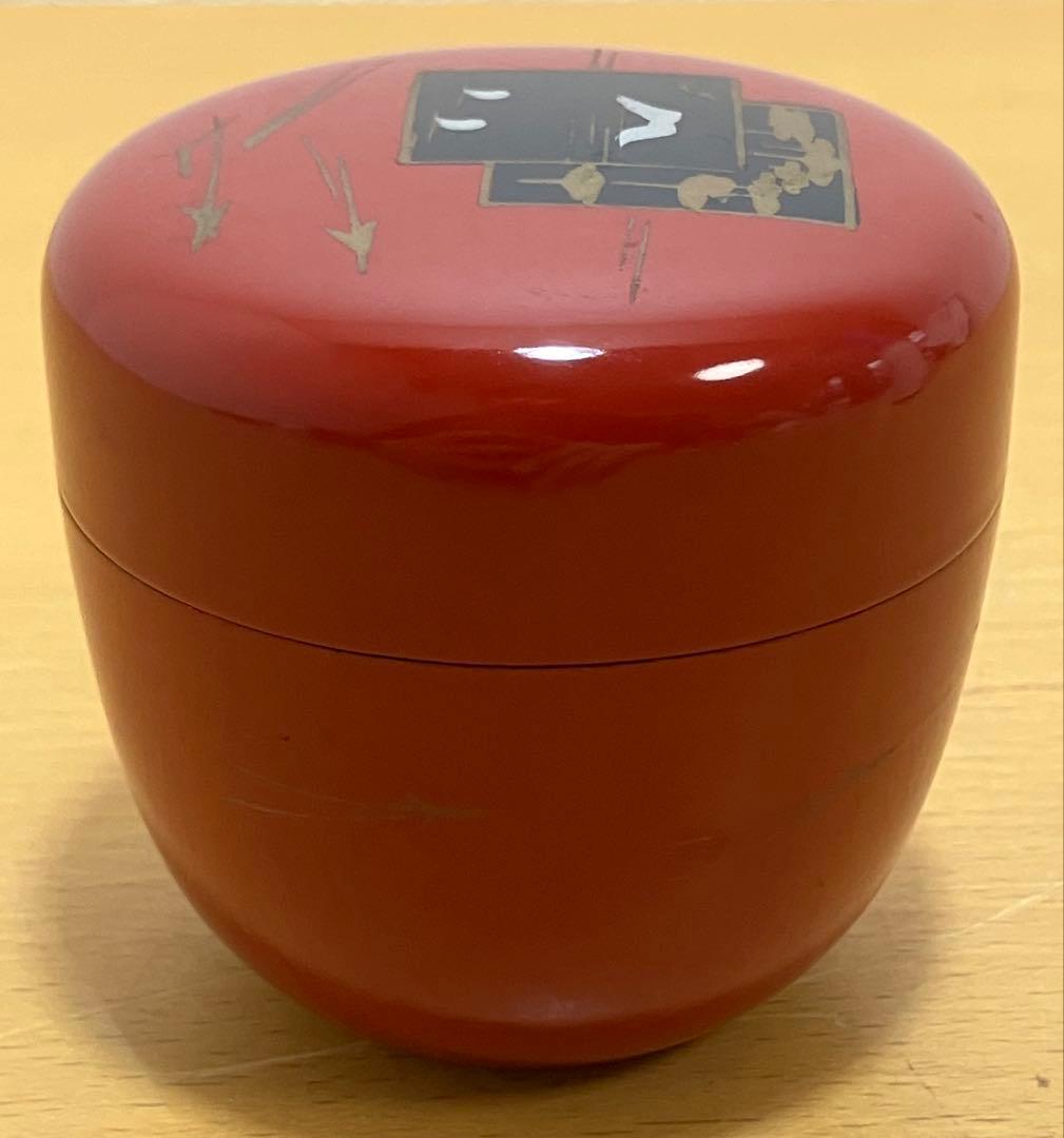 【茶道具】棗　なつめ　朱色　抹茶入れ　茶器　漆塗り
