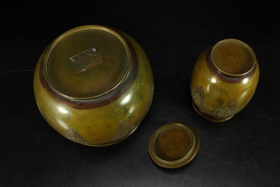 古銅 大明宣徳年製 饕餮紋 二件(K-ZC785)