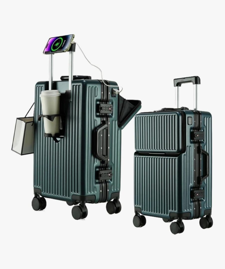 新品未使用　PC素材100%　TSAロック付きスーツケースＬ(ダークグリーン)