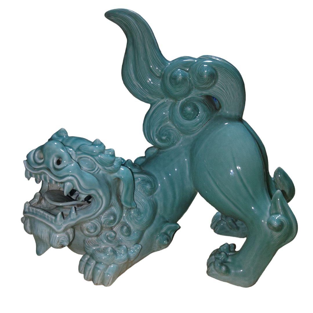 鍋島青磁　特大獅子　置物