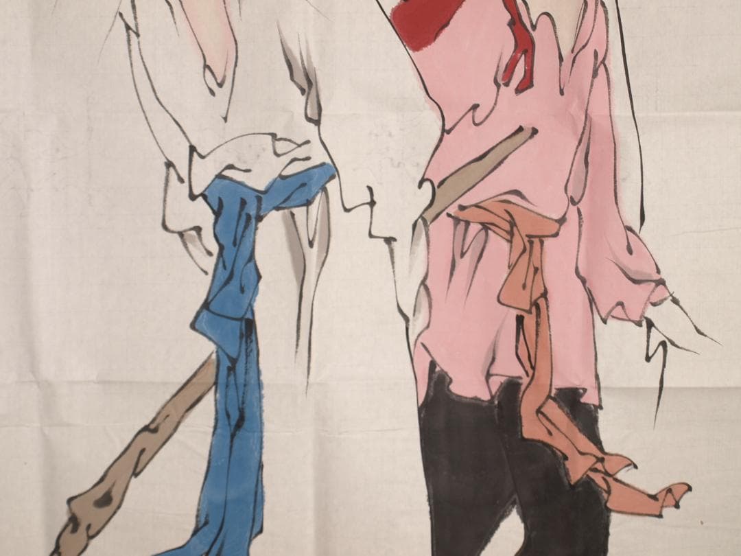 骨董市仕入れ品　中国近代の範曽の掛軸　人物図　肉筆保証 DE111C12-4