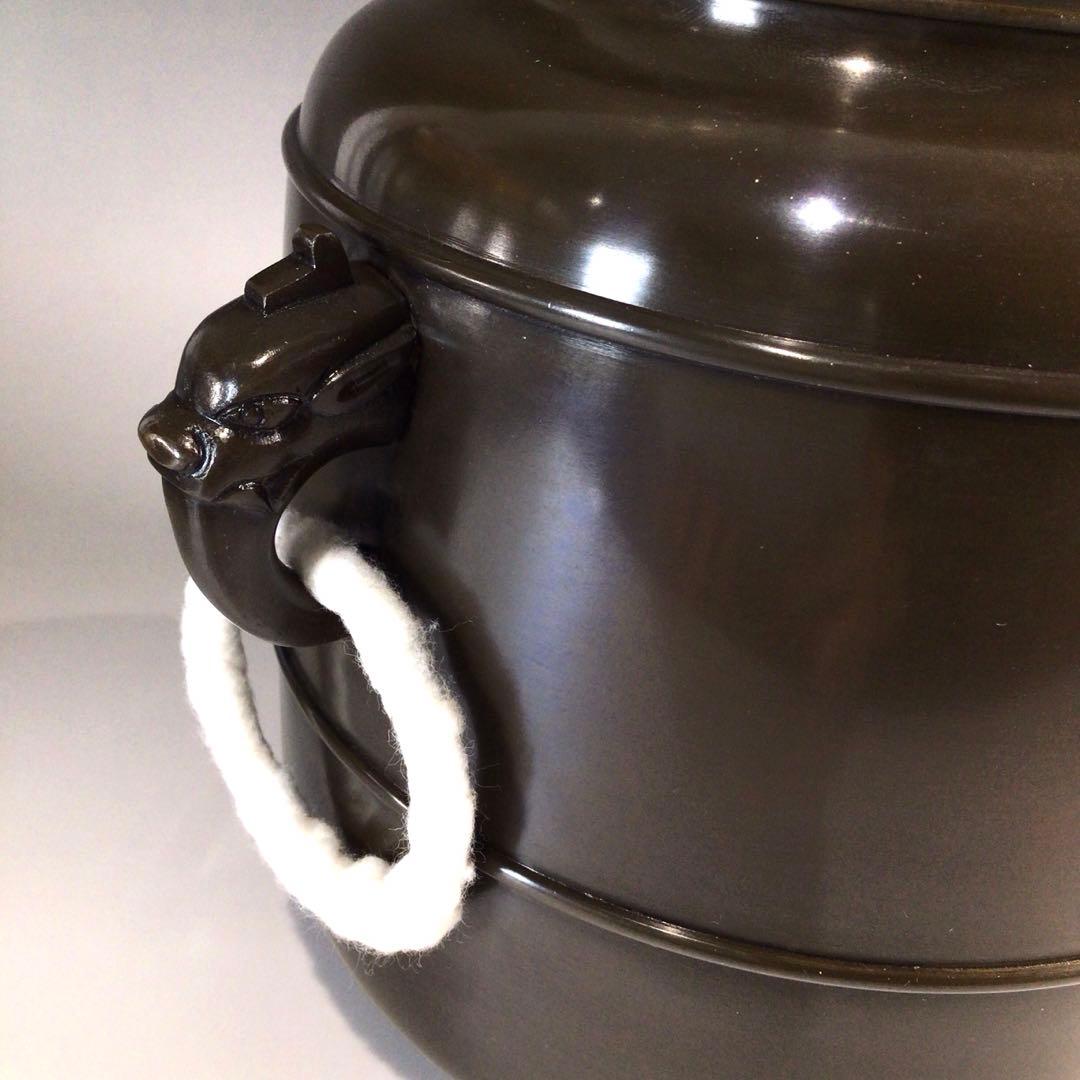 Ｐ３８１　皆具　『藤井宗喜造』『唐銅』『鬼面釻』『水指　建水　蓋置　杓立』　共箱