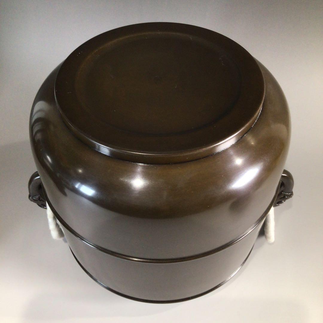 Ｐ３８１　皆具　『藤井宗喜造』『唐銅』『鬼面釻』『水指　建水　蓋置　杓立』　共箱