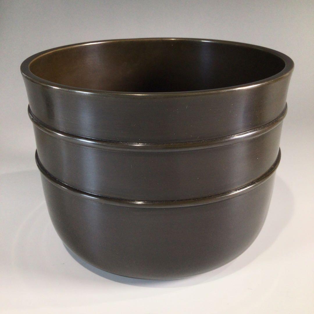 Ｐ３８１　皆具　『藤井宗喜造』『唐銅』『鬼面釻』『水指　建水　蓋置　杓立』　共箱