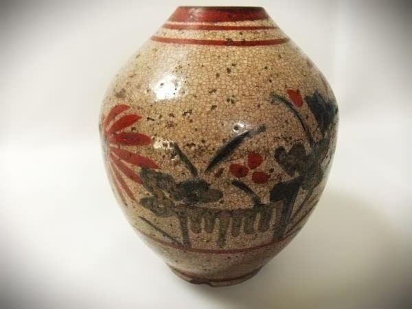 花柄陶器壺 古清水焼 茶入れ壺 染付 京焼 清水焼 時代物 骨董