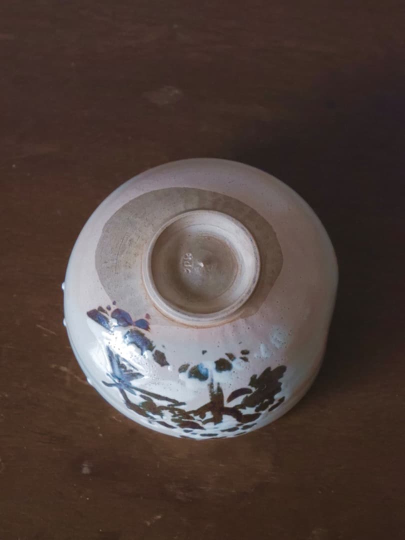 高橋道八　銹絵秋草文　茶碗　茶道具　仕覆付　箱付　Q2325