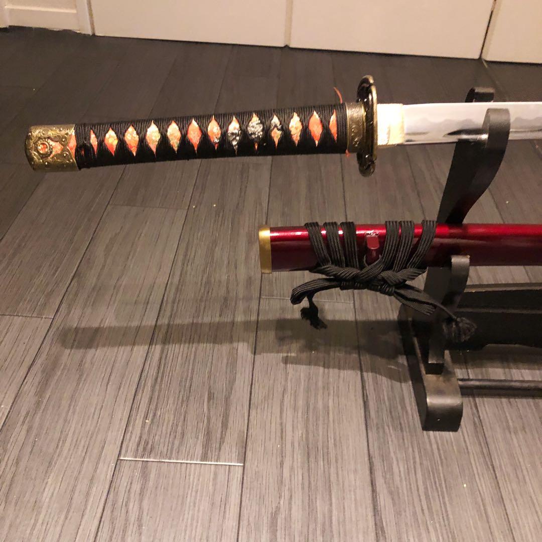 高級模造刀　居合刀　樋入刀身　朱拵え　合金刀身