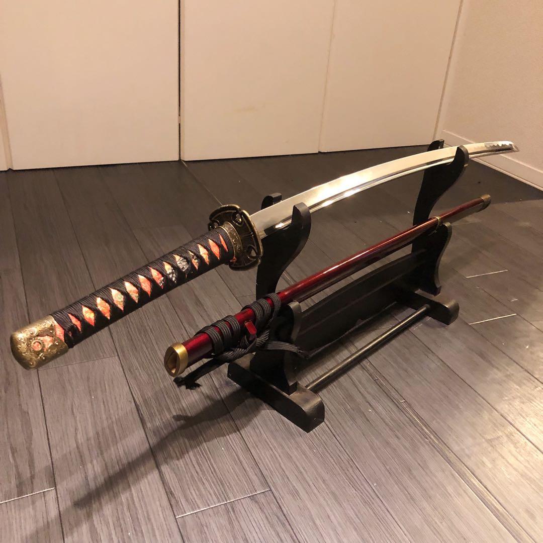 高級模造刀　居合刀　樋入刀身　朱拵え　合金刀身