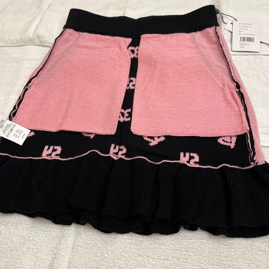 SY32 ニットスカート ピンク/黒
