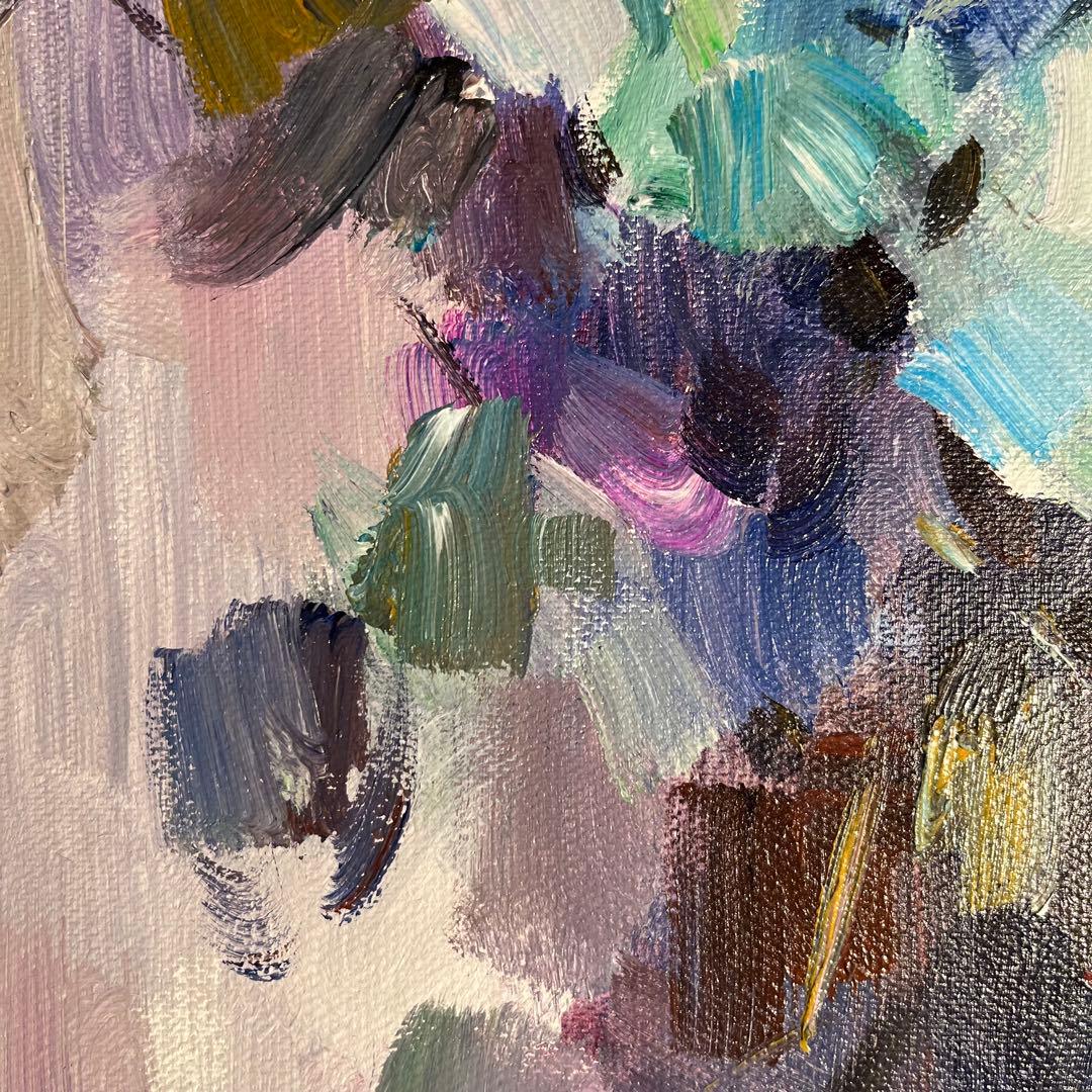 ★秀作★手書き油絵 花瓶の花 額付 絵画 インテリア 油彩画