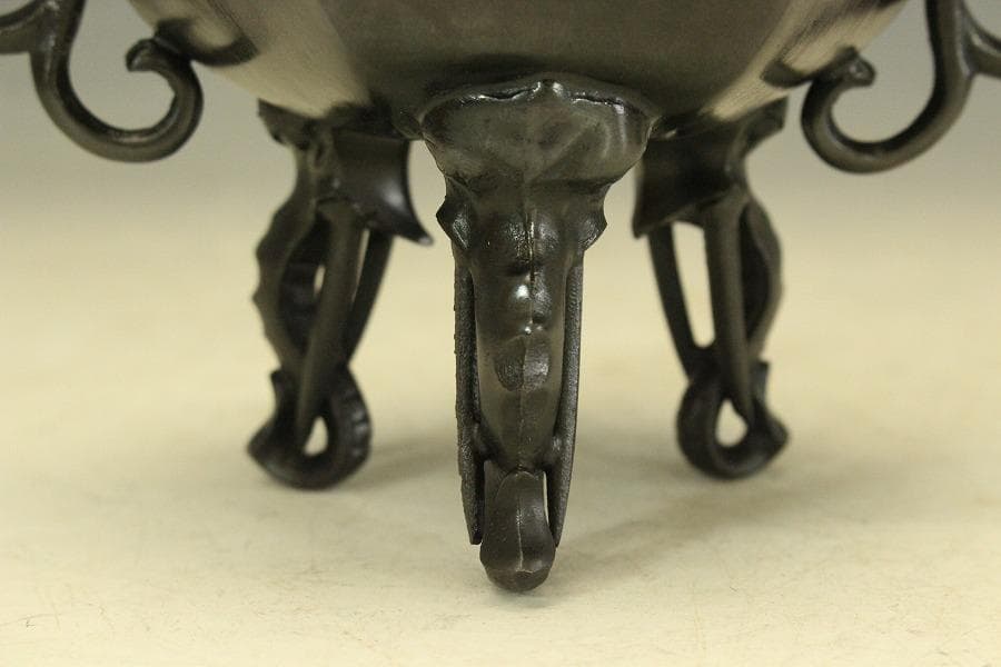 銅製 六角 象足 獅子蓋 香炉 未使用 共箱(LC790)