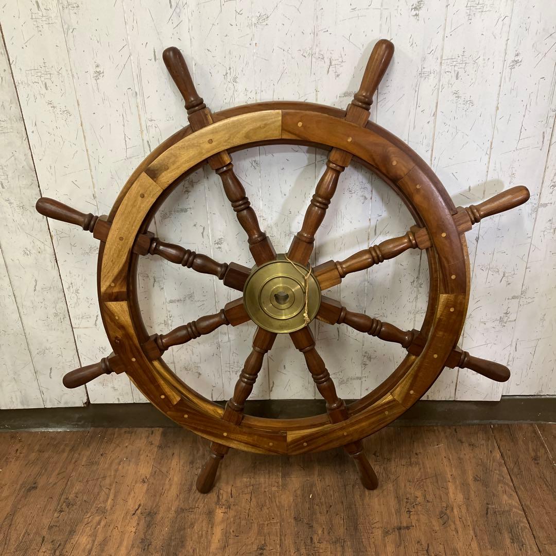 A-壁 木製 船の舵輪 8本ハンドル マリンインテリア 操舵輪 ラット ハンドル