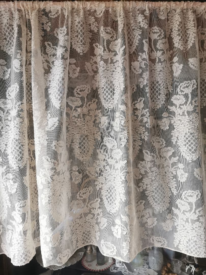 アンティーク ノッティンガム マドラスレース ポピープランター花籠カーテンパネル