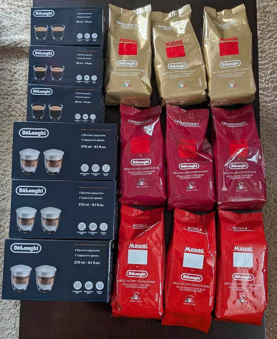 【ヤコ】DeLonghi グラス 6箱 & Musetti コーヒー豆9袋