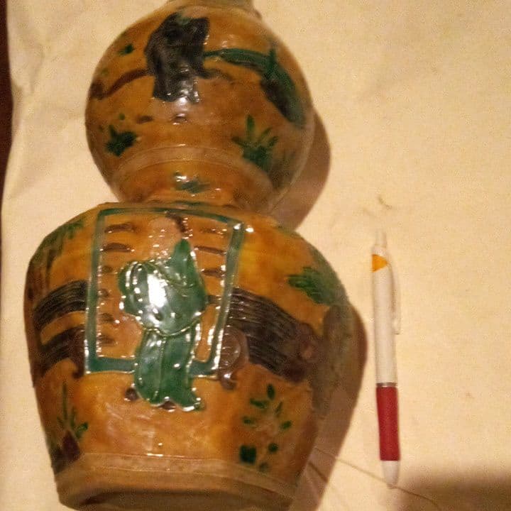 中国陶磁器　明法花　瓢箪型壺