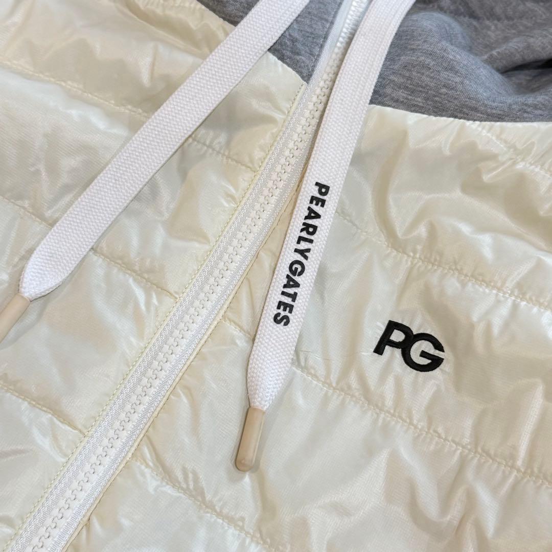 パーリーゲイツ　中綿ロングパーカー　蓄熱裏地　グレー×オフホワイト　ゴルフ