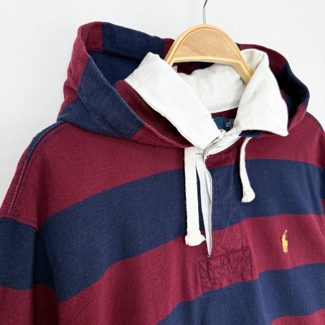 POLO Ralph Lauren ボーダーフード付 ラガーシャツ S87b