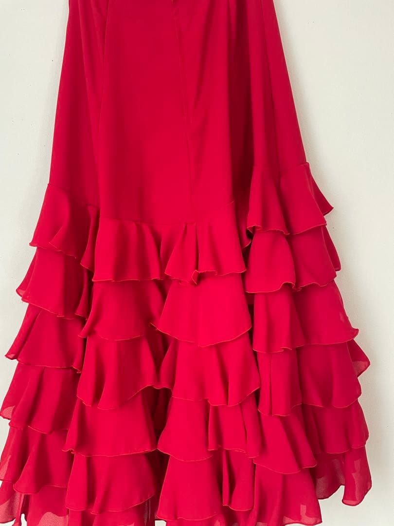 フラメンコ スカート 赤 フリル