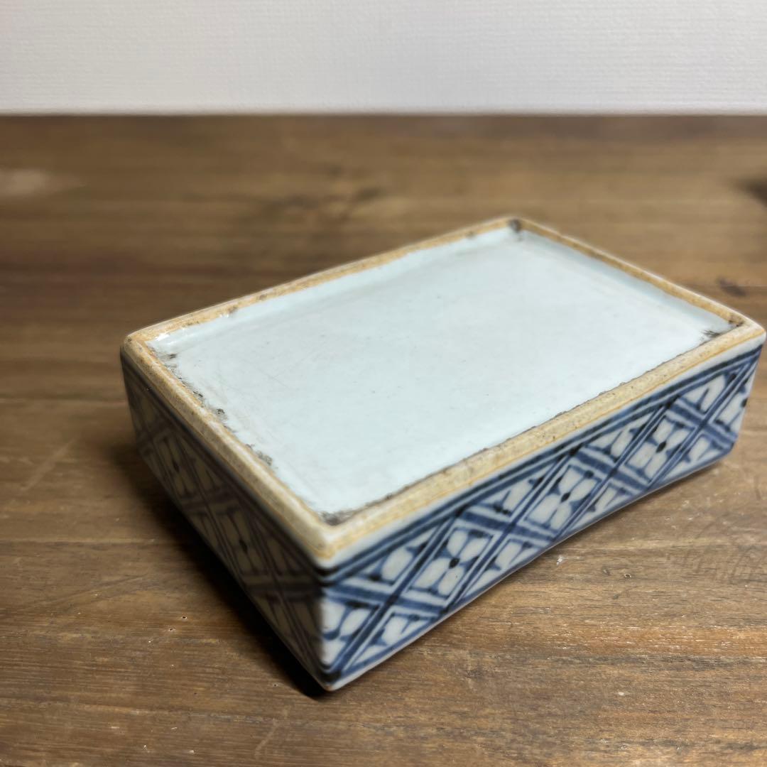 元時代　染付魚藻文香合　元