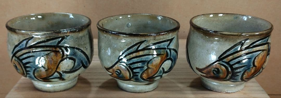 トムトム！【本物保証】金城次郎 湯呑五客 海老魚紋湯呑≪最上位品≫人間国宝