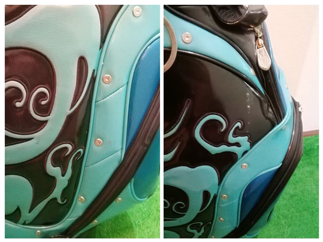 ダンスウィズドラゴン　キャディバッグ　エナメル　ブラック×ブルー