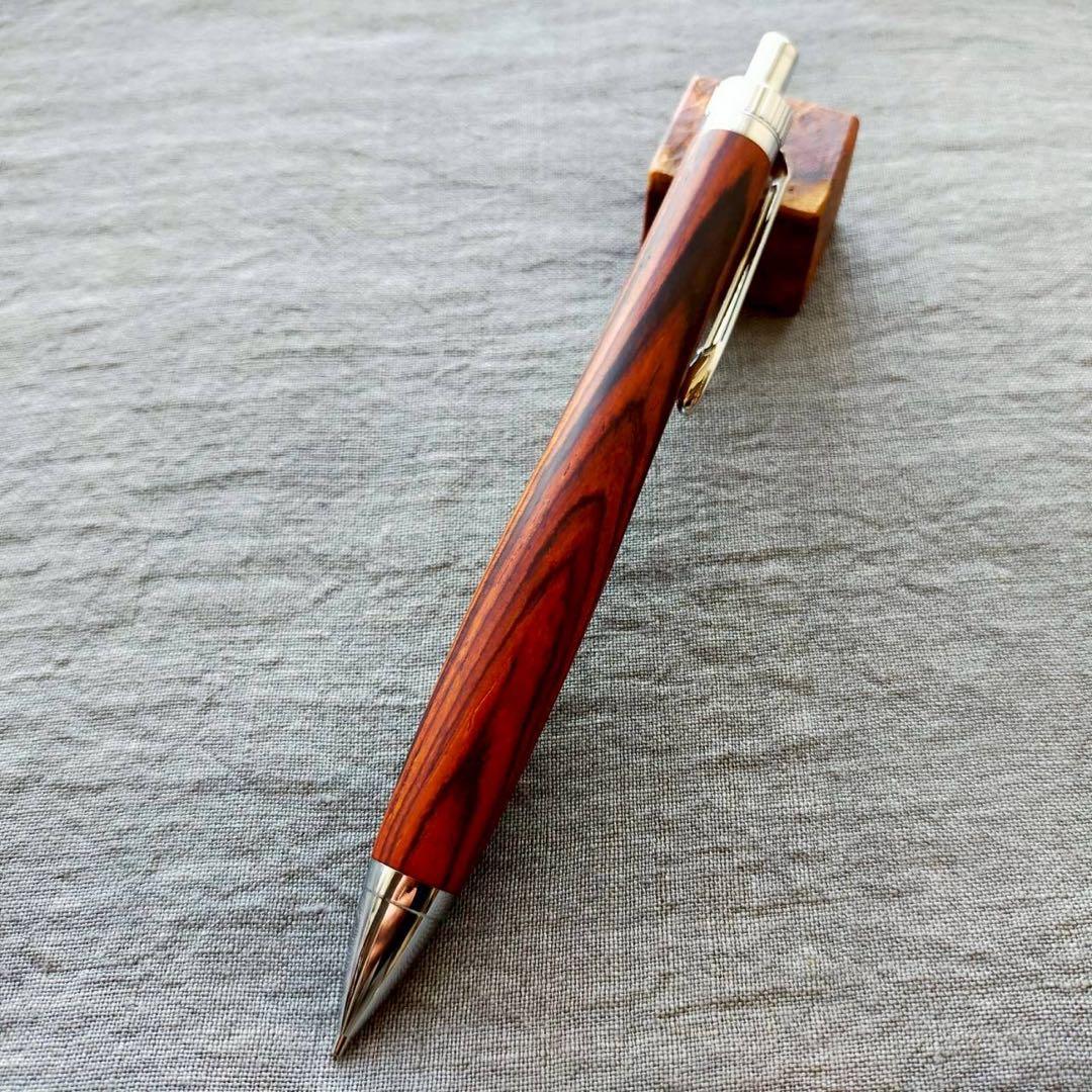 ローズウッド　ハンドメイド　木軸シャープペン　0.5mm　天然木　シルバー