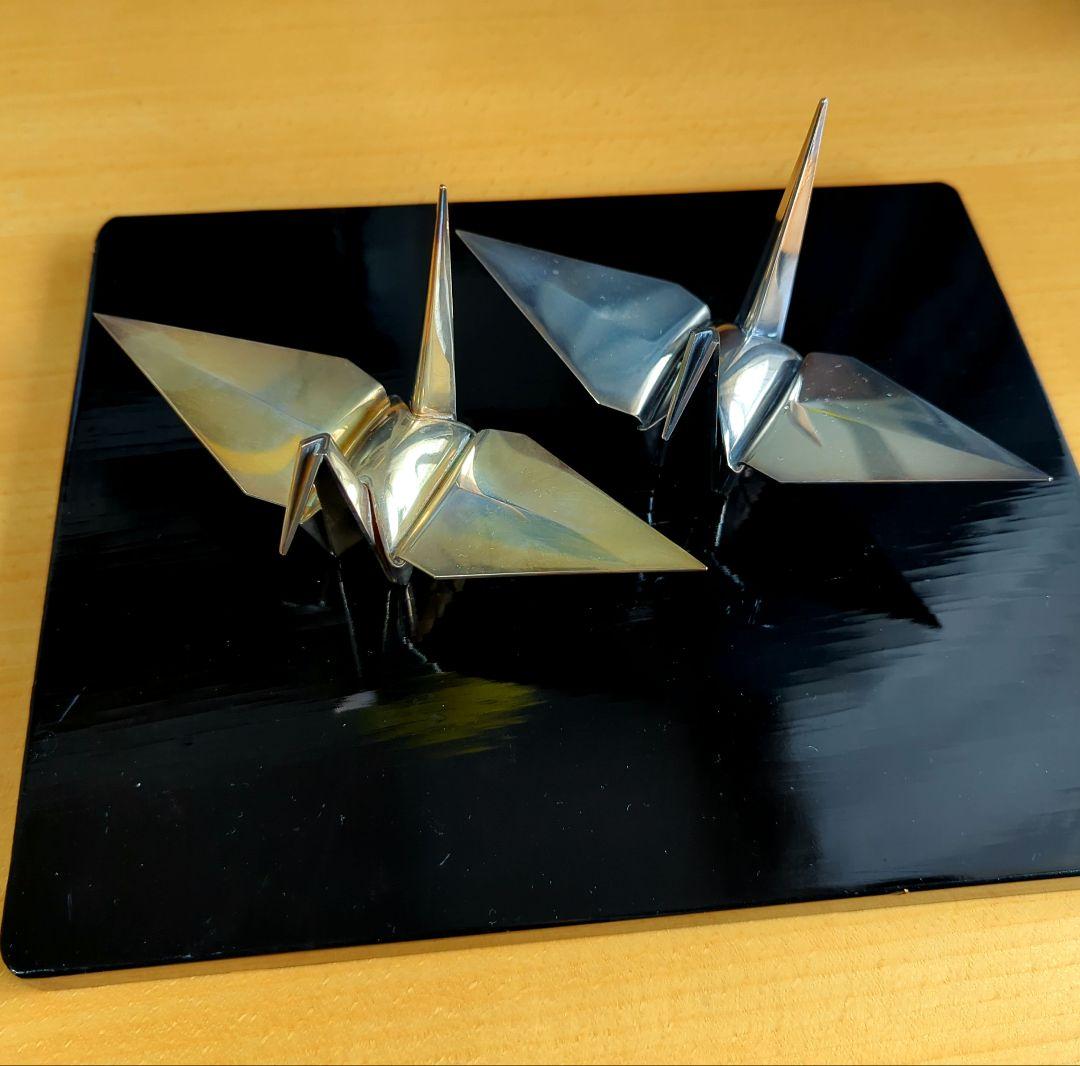 長谷川一望斎　純銀折鶴置物　骨董品