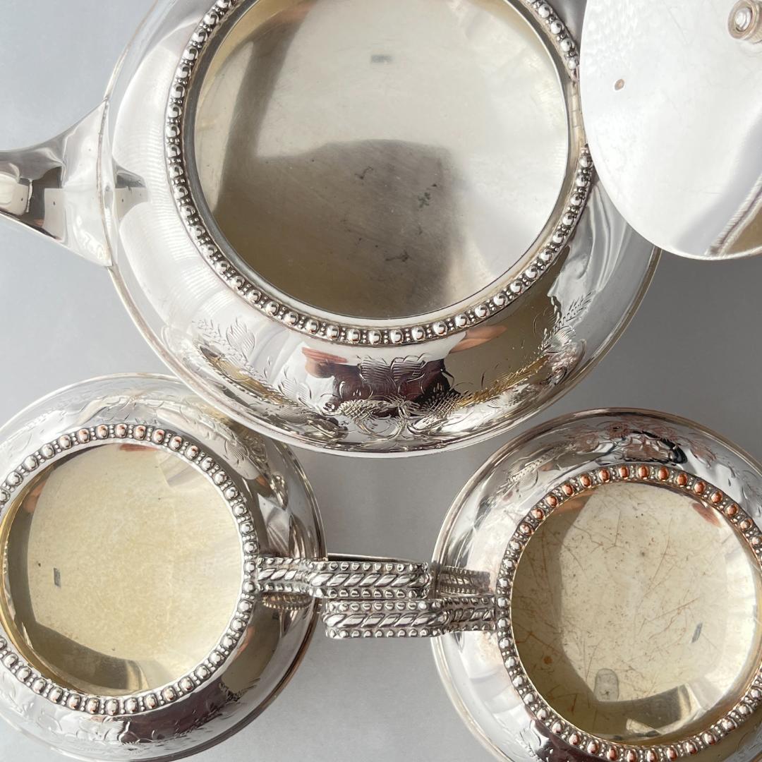 【英国】 パールとエングレイブのティーセット 3点 ティーポット