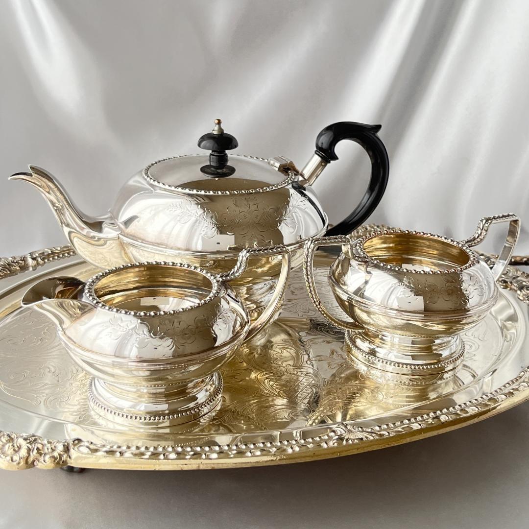 【英国】 パールとエングレイブのティーセット 3点 ティーポット